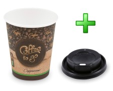 Kaffeebecher M 'Cappuccino To Go' mit Trinkdeckel schwarz 200 ml 280 ml 100 Stk.