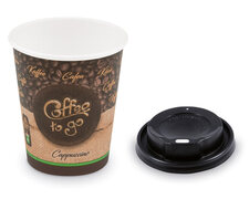 Kaffeebecher M 'Cappuccino To Go' mit Trinkdeckel schwarz 200 ml 280 ml 100 Stk.