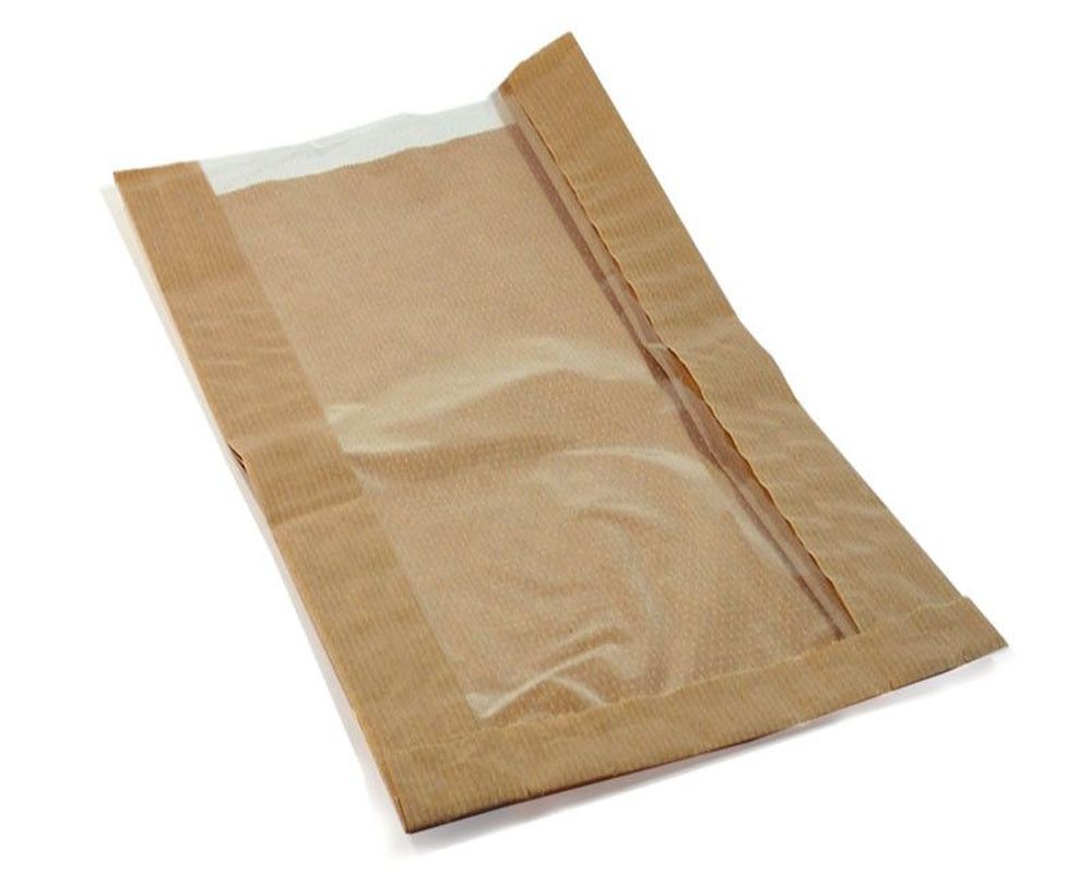 Papierfaltenbeutel für Kleingebäck 15 + 6 x 29 cm, mit Fenster 10cm, 1000 Stk.