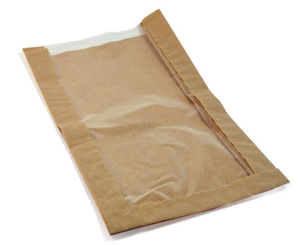 Papierfaltenbeutel für Gebäck 18 + 6 x 32 cm, mit Fenster 13cm, 1000 Stk.