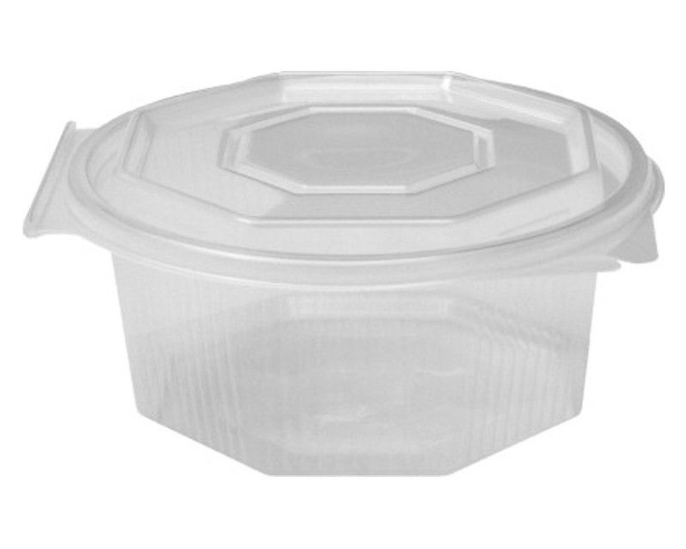 Achteckbecher klar mit angehängtem Deckel  375 ml (PP), 50 Stk.