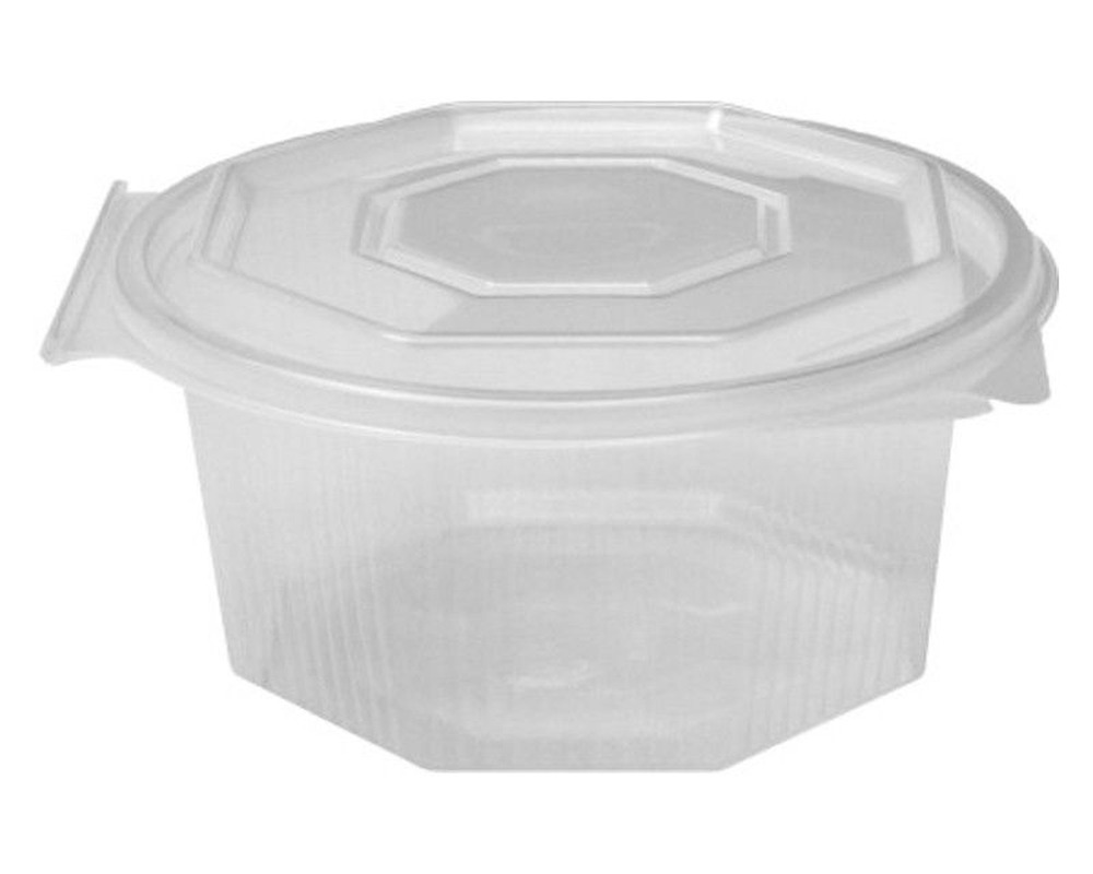 Achteckbecher klar mit angehängtem Deckel  500 ml (PP), 50 Stk.
