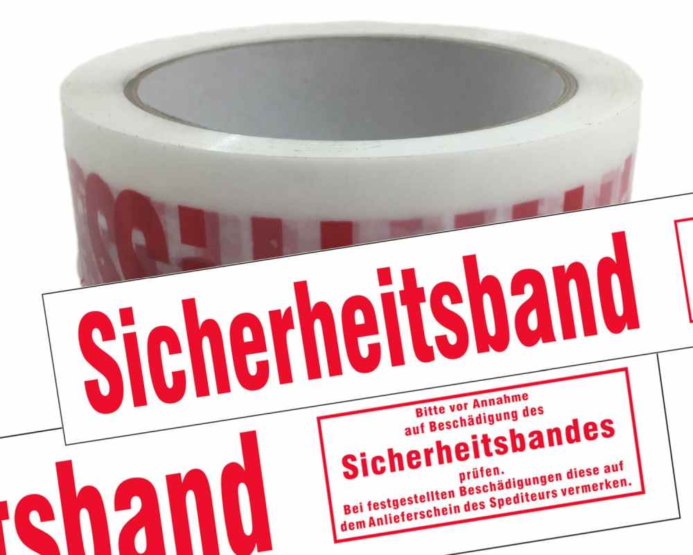 Packband Klebeband 50mmx66m low noise weiß-transparent mit Aufdruck SICHERHEITSBAND