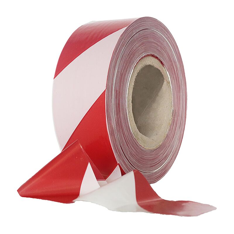 Absperrband STRONG rot weiß gestreift 35 my 75 mm breit 500 m 100 % Rezyklat
