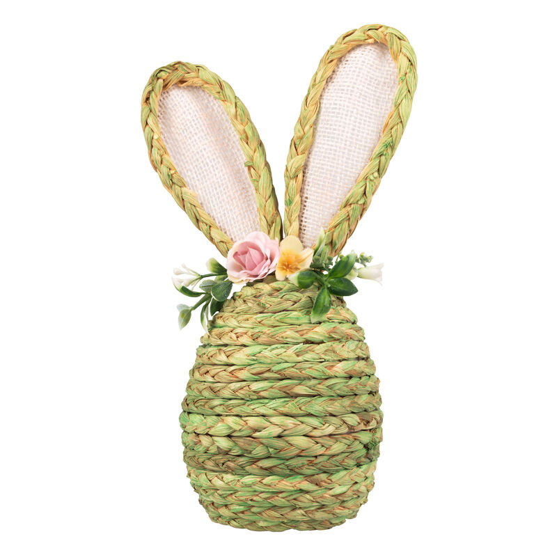 Osterhase aus Maisstroh mit Blumen, Osterdeko 25 cm grün