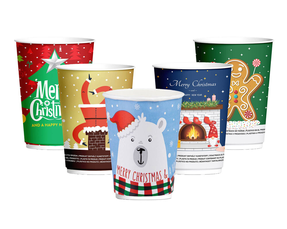 Pappbecher Heißgetränkebecher doppelwandig WEIHNACHTSMIX 200ml (max 270ml), 25 Stk.