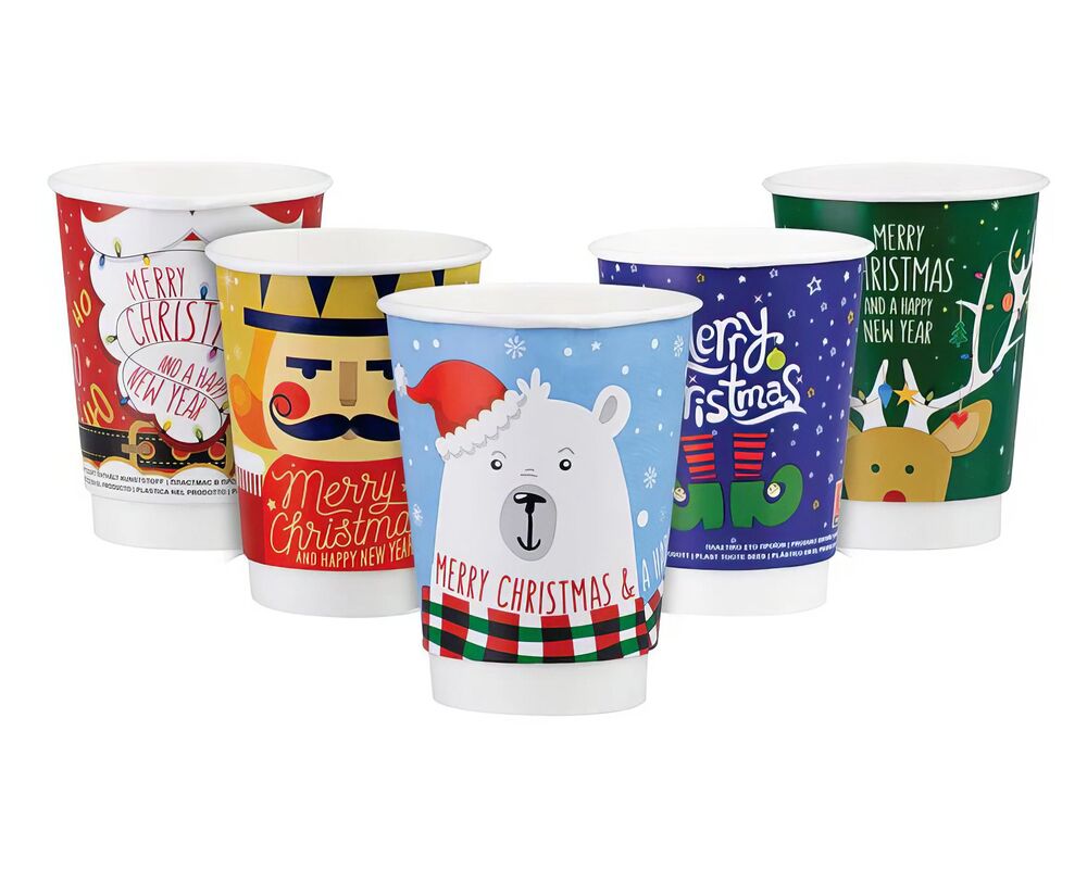 Pappbecher Heißgetränkebecher doppelwandig WEIHNACHTSMIX 300ml 330ml, 25 Stk.