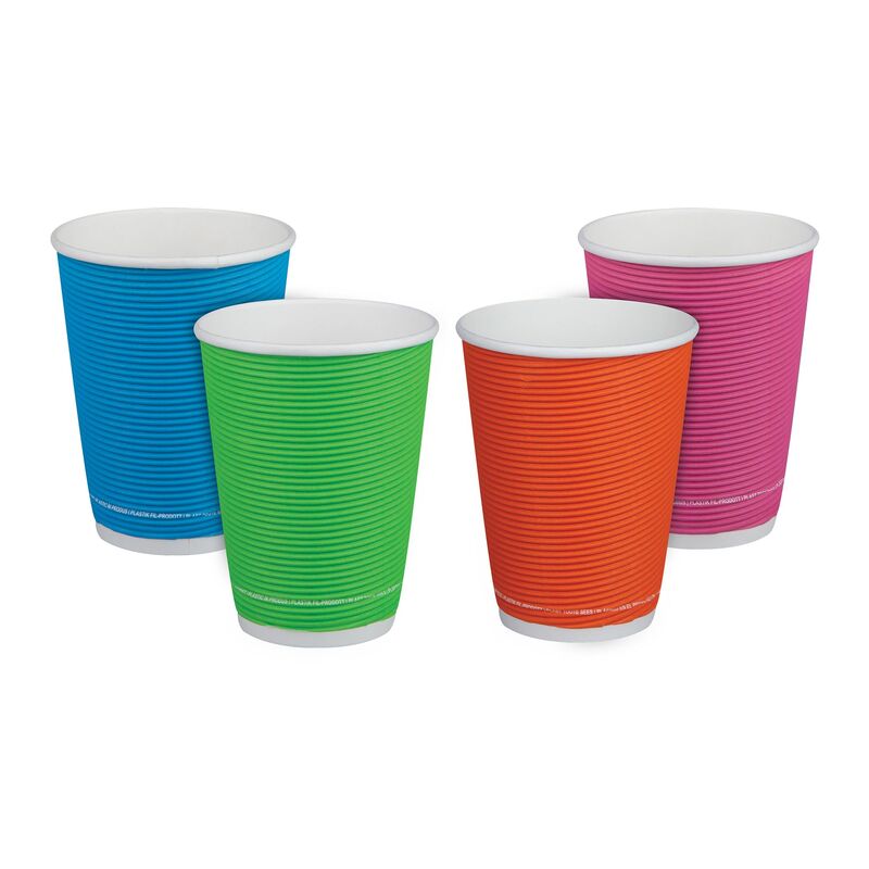 Pappbecher Heißgetränkebecher doppelwandig Farbmix geriffelt 300ml 330ml, 25 Stk.