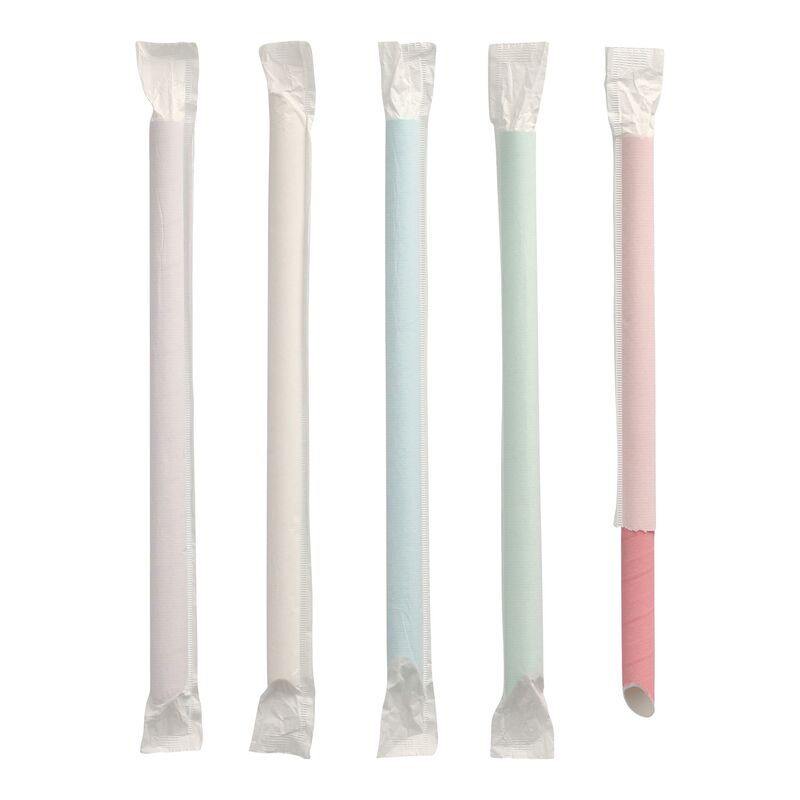 BubbleTea Slush Papierhalme O12mm 20cm farbig sortiert einzeln gehüllt, 200 Stk.