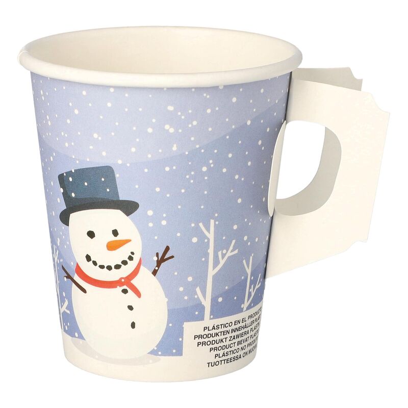 BIO Henkelbecher Kaffeebecher Glühweinbecher Wintermotiv Schneemann 200 ml,  50 Stk.