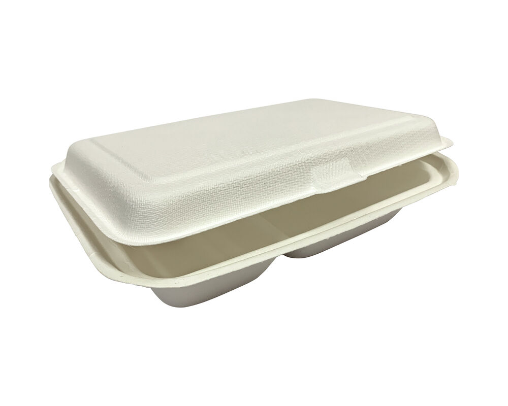 Menüboxen ToGo 251x162x63mm 2-teilig aus Zuckerrohr nature weiß, 50 Stk.