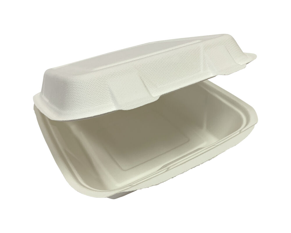 Menüboxen ToGo 238x234x76mm 1-teilig aus Zuckerrohr nature weiß, 50 Stk.