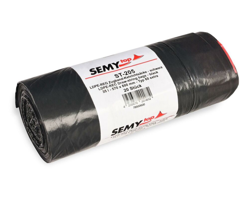 Müllsäcke Zugbandsäcke Kehrichtsäcke 35 L 57 x 60 cm LDPE T60 schwarz, 20 Stk.