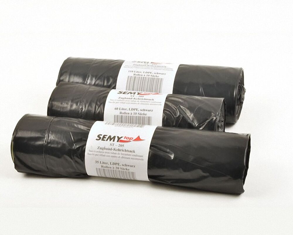 Müllsäcke Zugbandsäcke Kehrichtsäcke 110 Liter, Typ 100+, schwarz, 10 Stk.