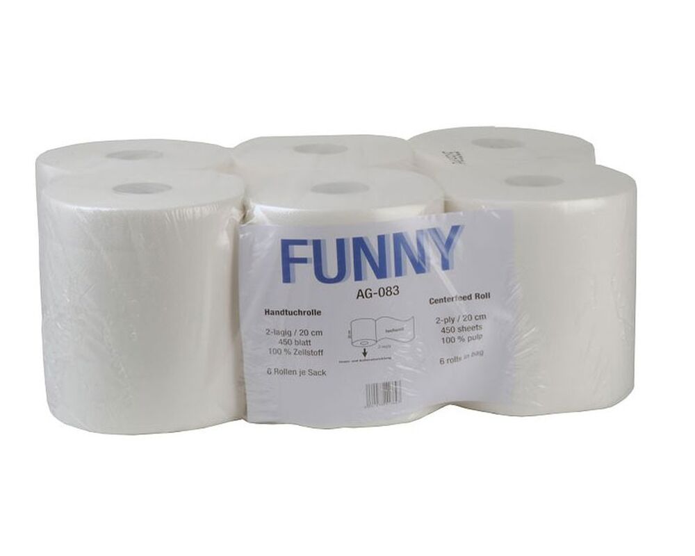 Papierhandtuchrolle MIDI perforiert - Blattgröße 20x23,5cm 2 lagig weiß, 6 Stk.