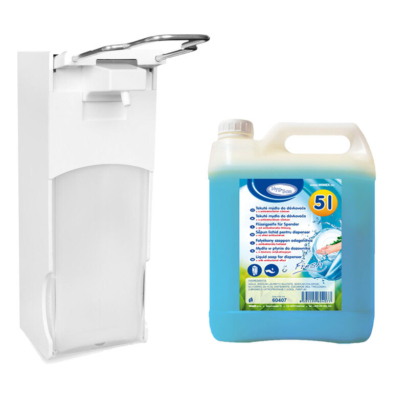 Dosierspender Langarmhebel 1000ml + 5 Liter Flüssigseife antibakterielle Wirkung