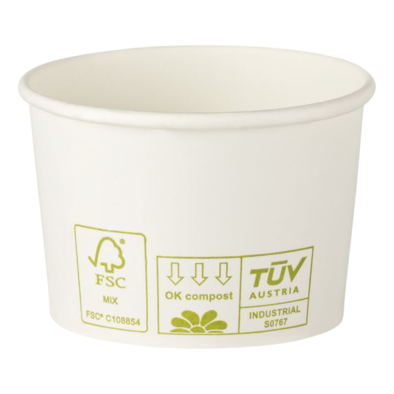Bio Eisbecher Pappbecher 100% ohne Kunststoff 100ml O70 Höhe 45mm weiß, 50 Stk.