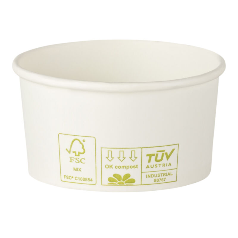 Bio Eisbecher Pappbecher 100% ohne Kunststoff 260ml O92 Höhe 55mm weiß, 50 Stk.