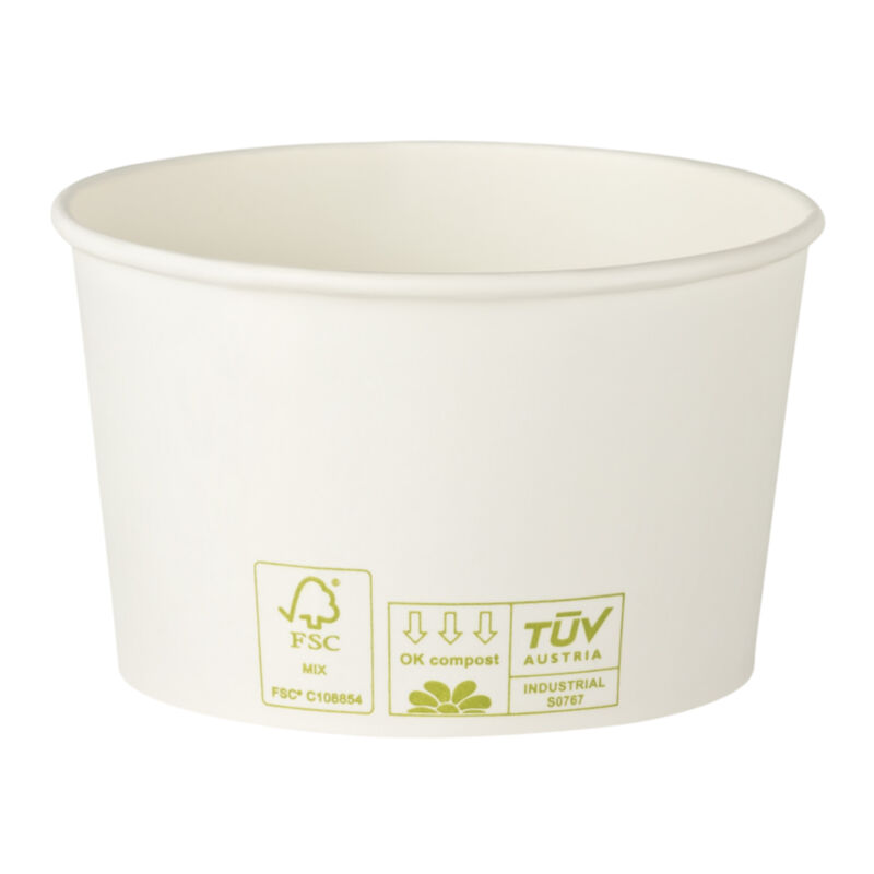 Bio Eisbecher Pappbecher 100% ohne Kunststoff 340ml O101 Höhe 63mm weiß, 50 Stk.