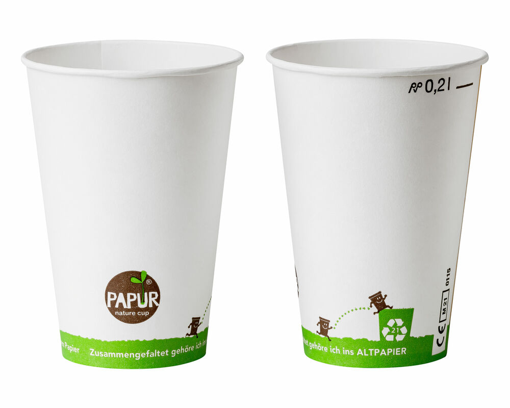 Bio Kaltgetränkebecher Pappbecher PAPUR mit CE Eichstrich 200 ml, 100 Stk.
