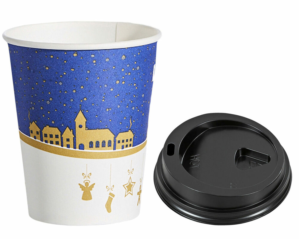 Heißgetränkebecher Winterlandschaft mit Trinkdeckel Eichstrich 200 ml,  75 Stk.