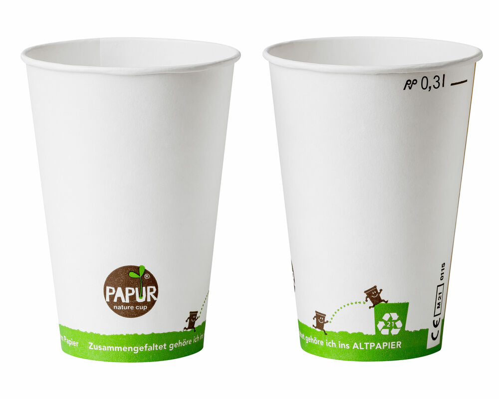 Bio Kaltgetränkebecher Pappbecher PAPUR mit CE Eichstrich 300 ml, 100 Stk.