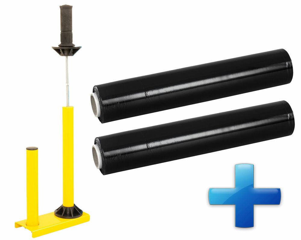 Sparset 2 Rollen Handstretchfolie Handwickelfolie schwarz mit Abroller B'STAR