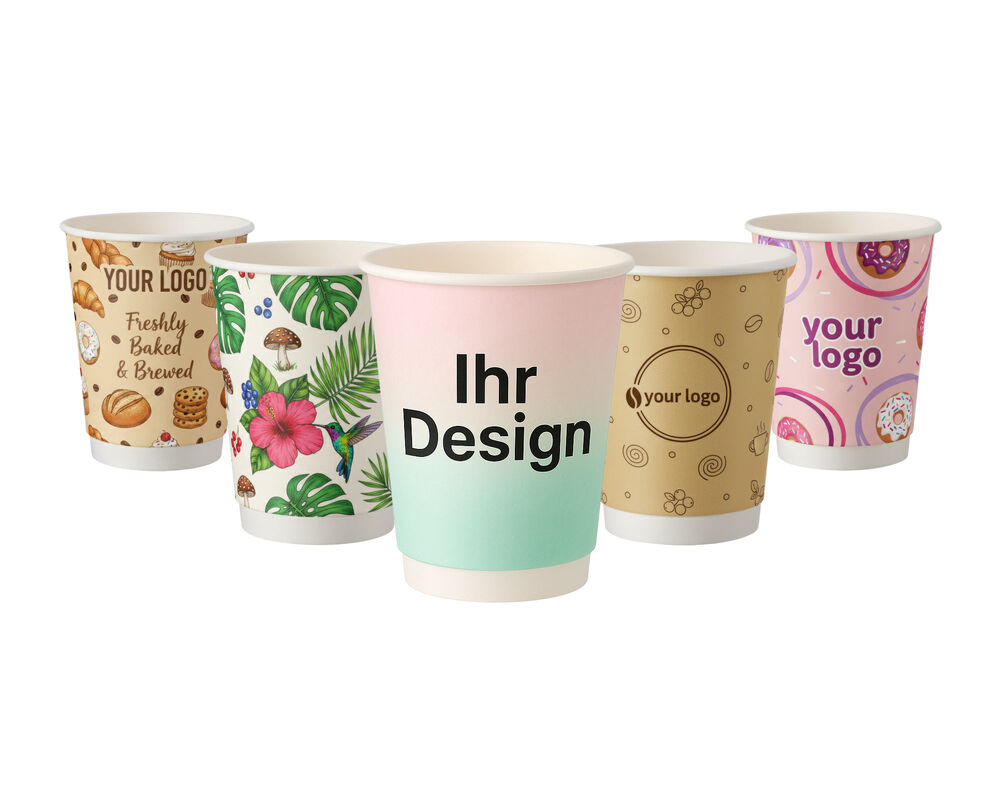 Personalisierbare Doppelwandbecher für Heiß- und Kaltgetränkebecher weiß 300 ml, 500 Stk.