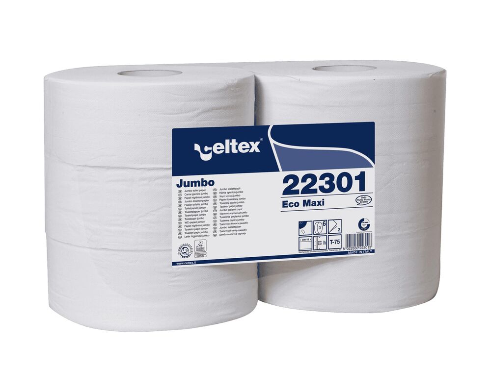 Jumbo Toilettenpapier 2-lagig 18×9,2cm 1670 Abrisse weiß, 6 Rollen je 300m