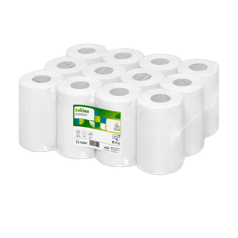 Handtuchrolle Comfort Mini, System CF1, Innenabrollung 1-lagig 12 Rollen, 20cm x 120m perforiert, weiß