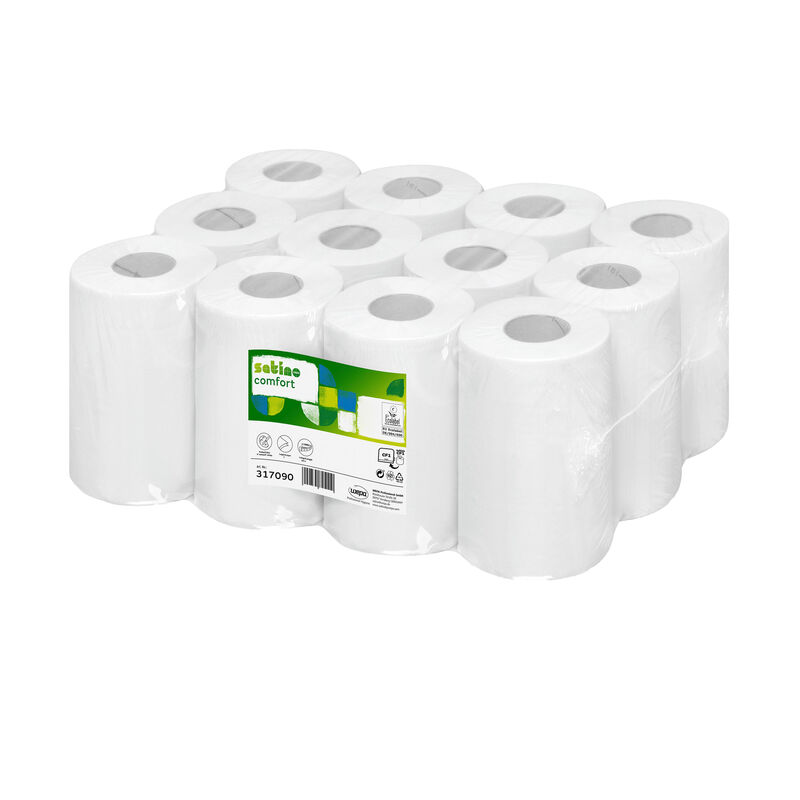 Comfort Mini Papierhandtuchrolle Innenabrollung CF1, 2-lagig 12 Rollen, 20cm x 68m perforiert