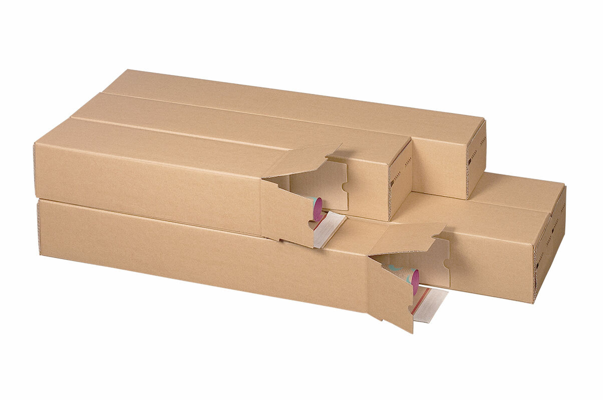 Versandhülsen  435x105x105mm PLAN BOX braun quadratisch mit Selbstklebeverschluss & Aufreißfaden
