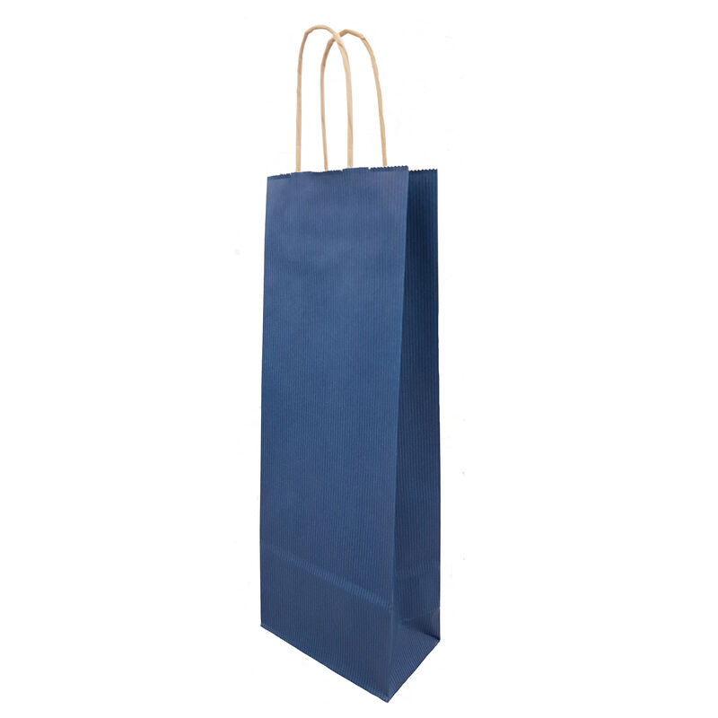 Flaschentragetaschen Flaschentaschen 140+80x390mm Papier dunkelblau gerippt mit Kordel