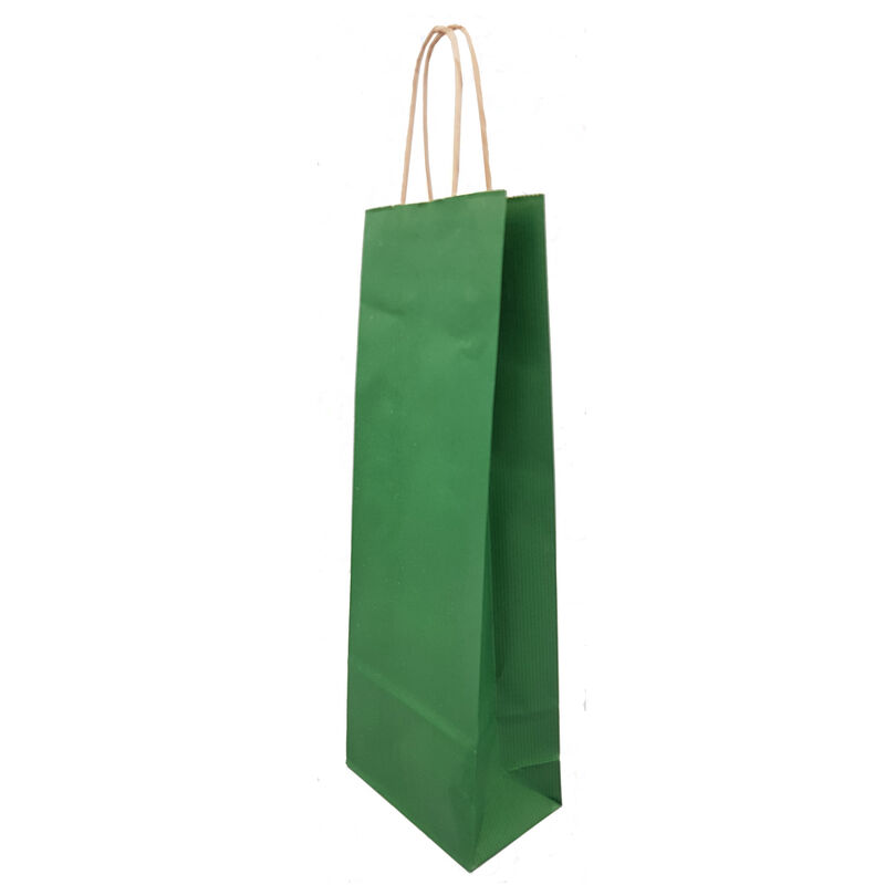 Flaschentragetaschen Flaschentaschen 140+80x390mm Papier dunkelgrün gerippt mit Kordel