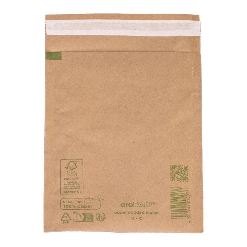 AROFAIR Papierpolstertaschen 170x225+50mm 100% Recycling, Ersatz für Luftpolstertaschen