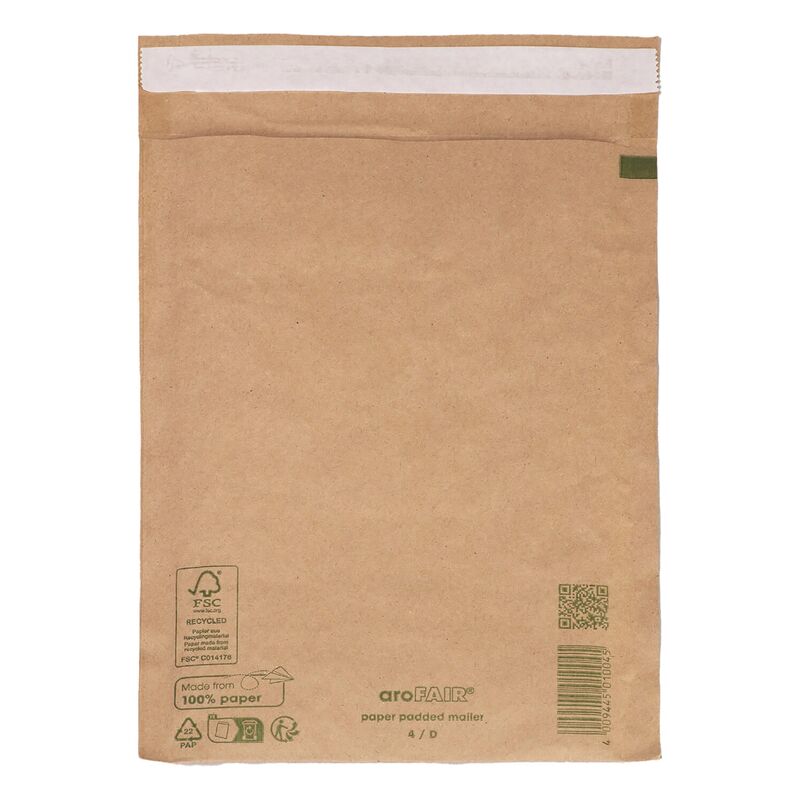 AROFAIR Papierpolstertaschen 200x275+50mm 100% Recycling, Ersatz für Luftpolstertaschen