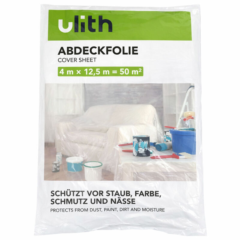 Abdeckfolie Abdeckplane für Malerarbeiten, Staubschutz, Schmutz, Nässe  4 x 12,5 m = 50 m2