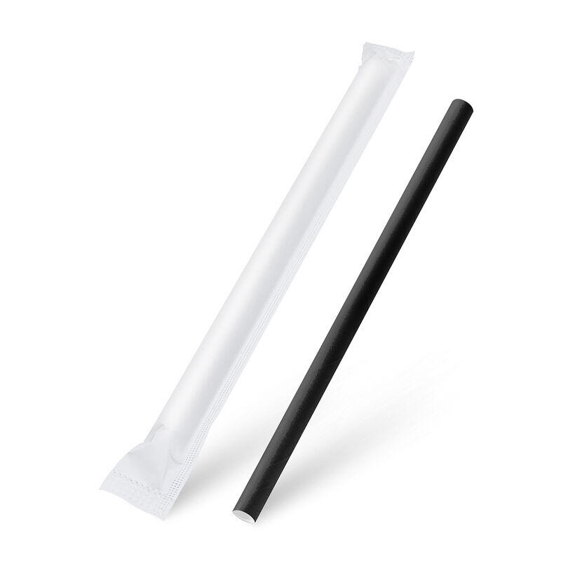 Papiertrinkhalme für BUBBLE TEA JUMBO schwarz, einzeln gehüllt 21cm O12 mm, 100 Stk.