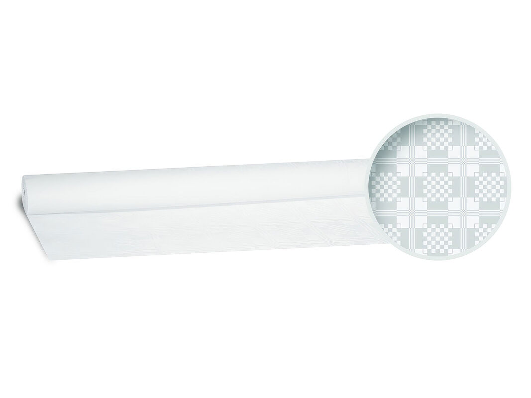 Damasttischdecke Tischtuch aus Papier, gerollt 1,20m x 50m, weiß