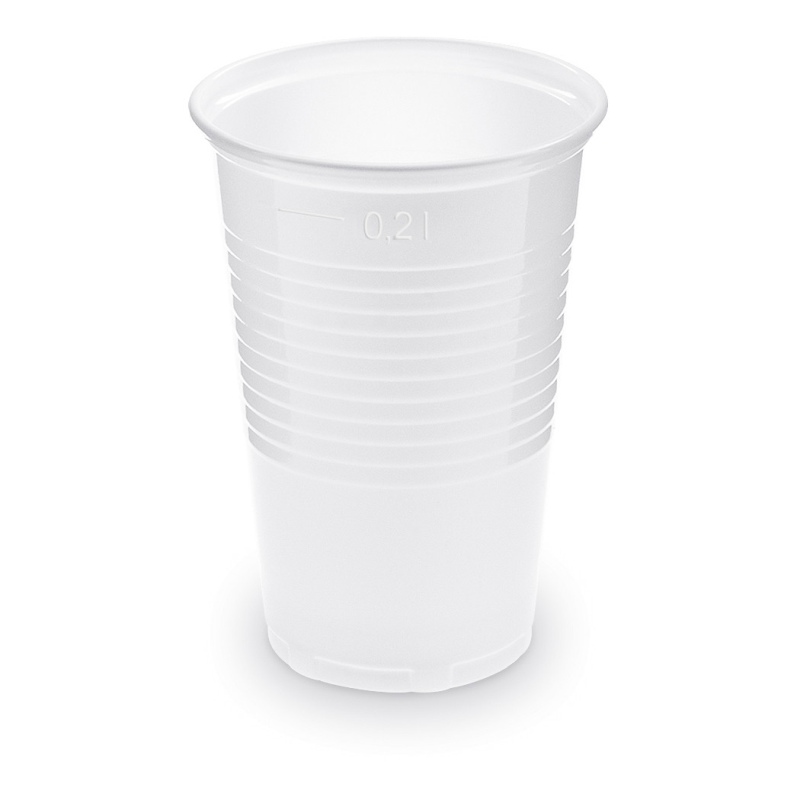 Trinkbecher weiß 200 ml Eichstrich bei 0,2 L, PP, O 70 mm, 100 Stk.