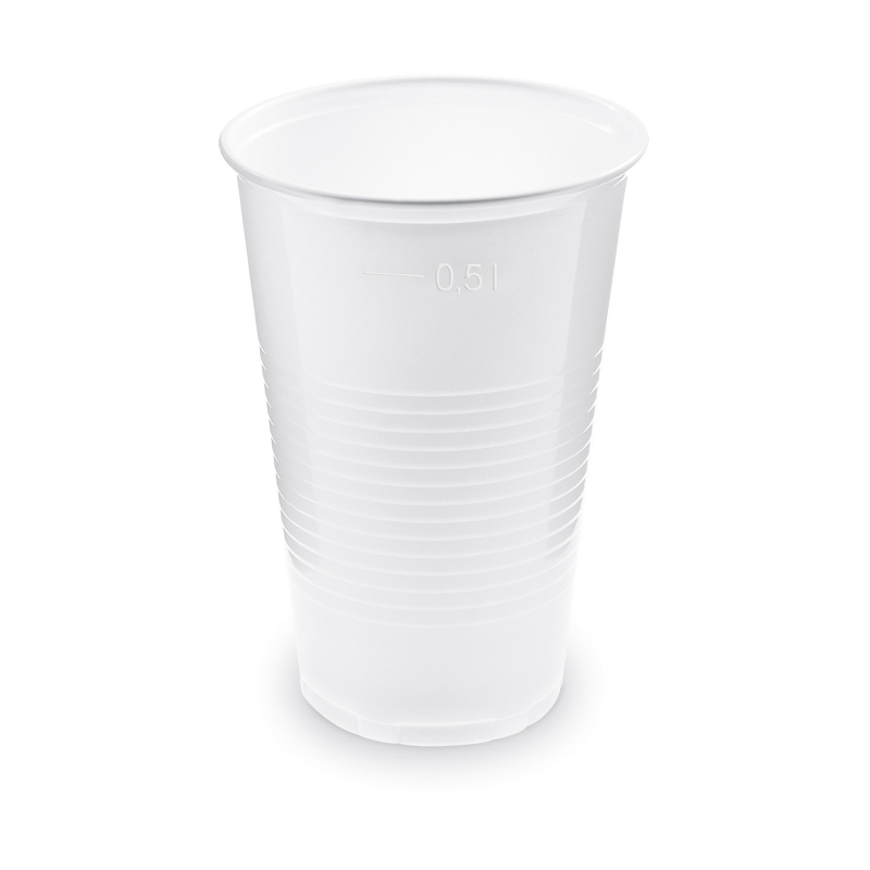 Trinkbecher Getränkebecher weiß mit Eichstrich bei 0,5l | 500 ml PP, 10 Stk.