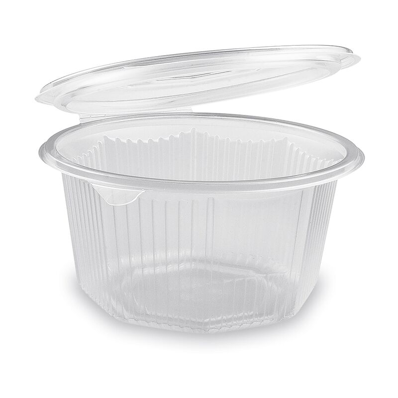 Achteckbecher klar mit angehängtem Deckel 1000 ml (PP), 50 Stk.
