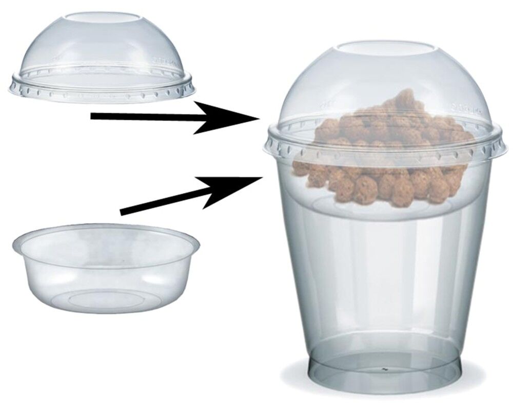 Feinkostbecher für Salat, Müsli, Joghurt mit Einsatz + Deckel 300 ml, 100 Stk.
