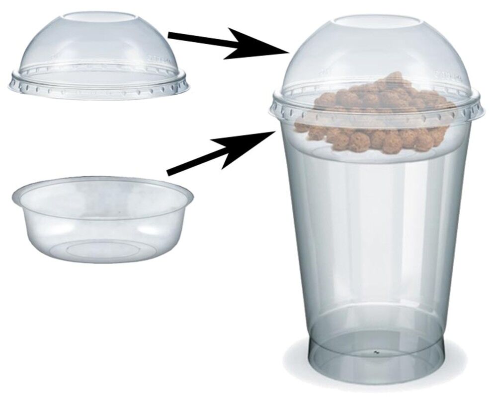 Feinkostbecher für Salat, Müsli, Joghurt mit Einsatz + Deckel 400 ml, 100 Stk.