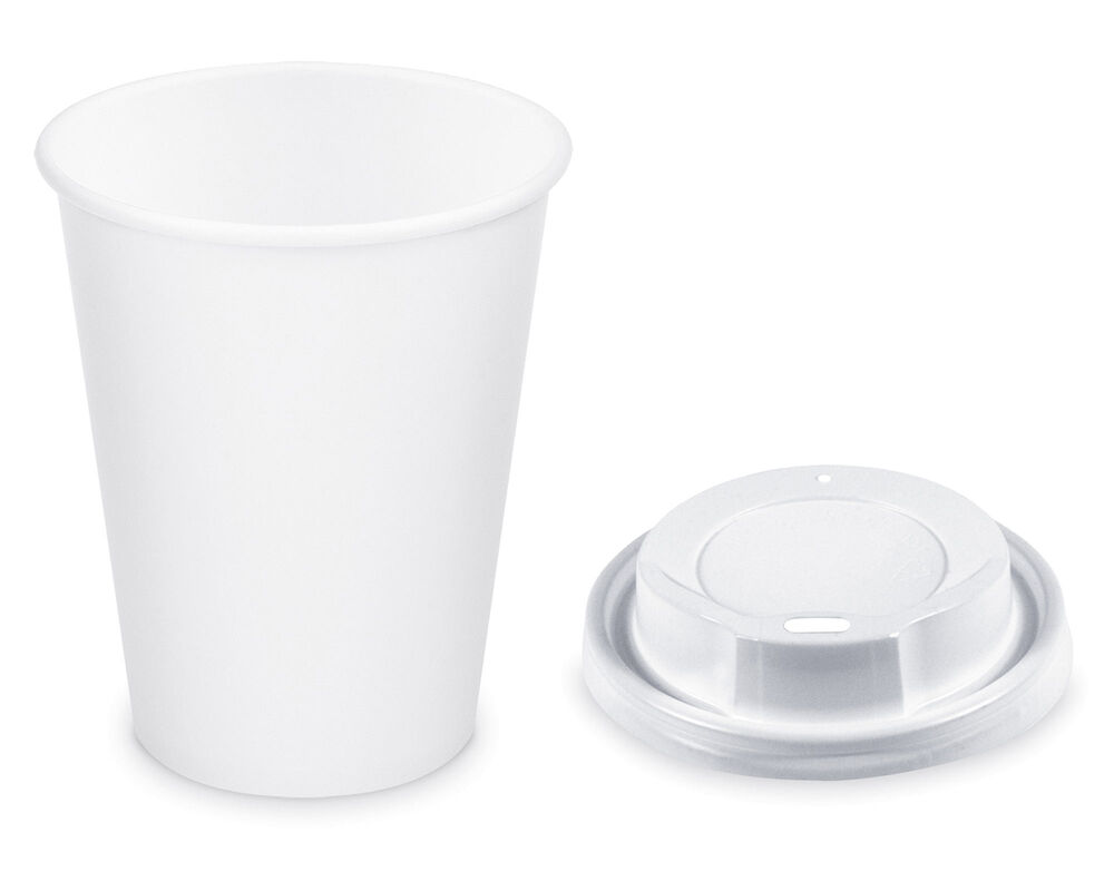 Pappbecher Getränkebecher weiß 350 ml 420 ml O 90mm inkl. Trinkdeckel 100 Stk.