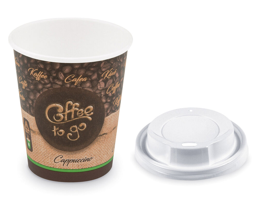 Kaffeebecher M 'Coffee To Go' Cappuccino mit Trinkdeckel 200ml 280ml,  100 Stk.