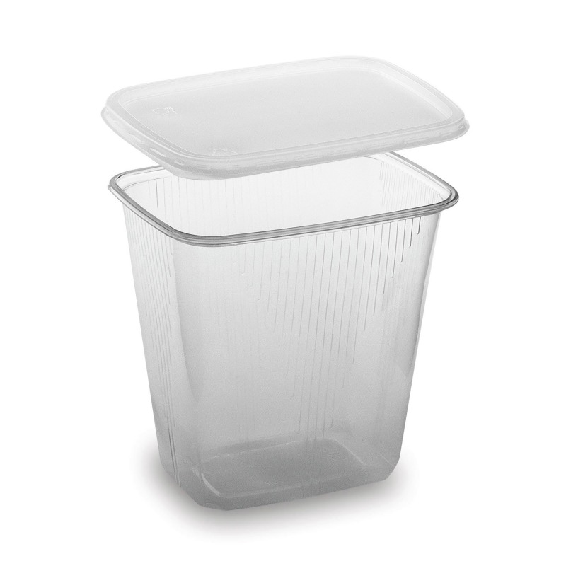 Rechteckbecher klar 500 ml mit Deckel PP mikrowellengeeignet, 250 Stk.