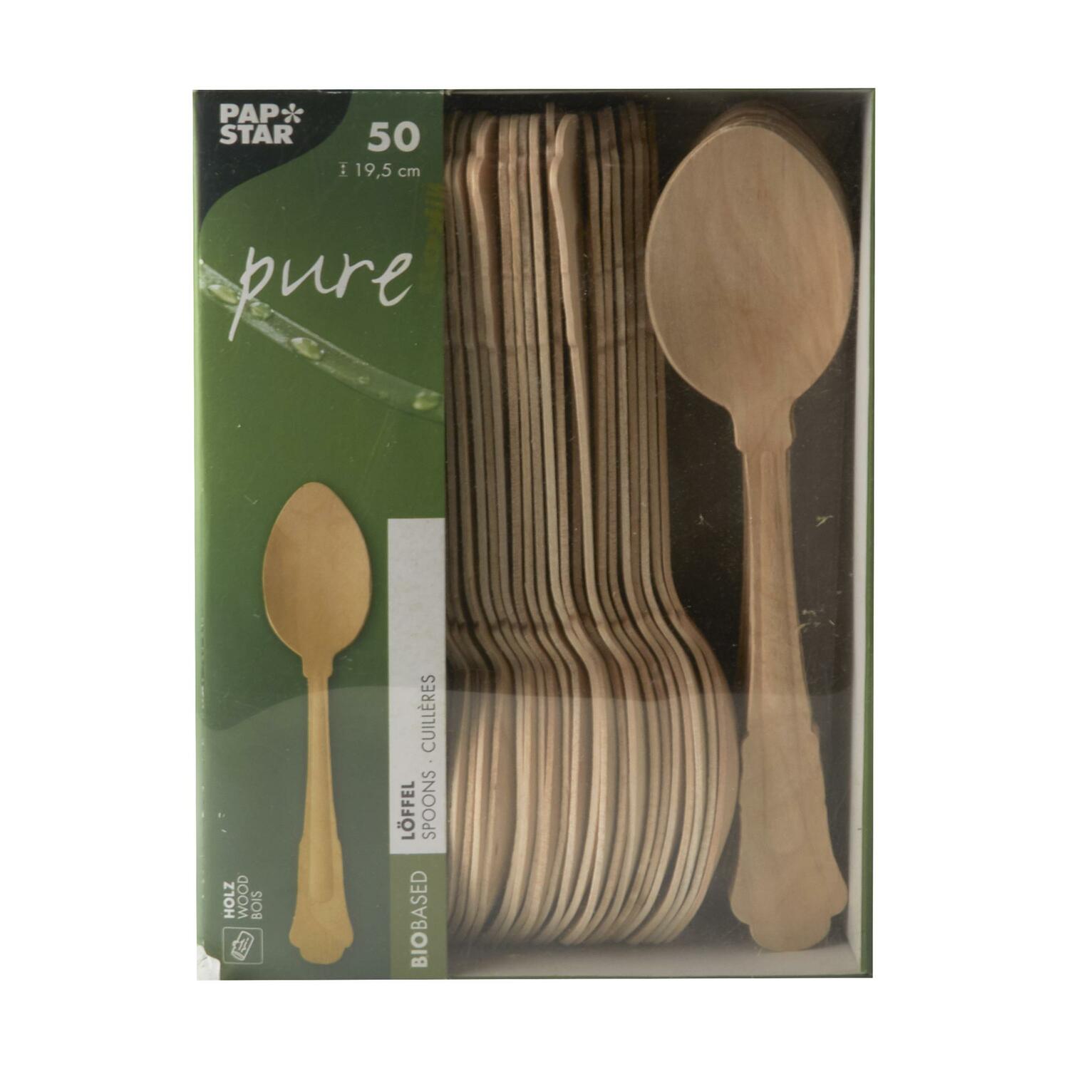 PAPSTAR pure Holzlffel pure 19,5 cm natur in schnem Vintage Design, 50 Stk.