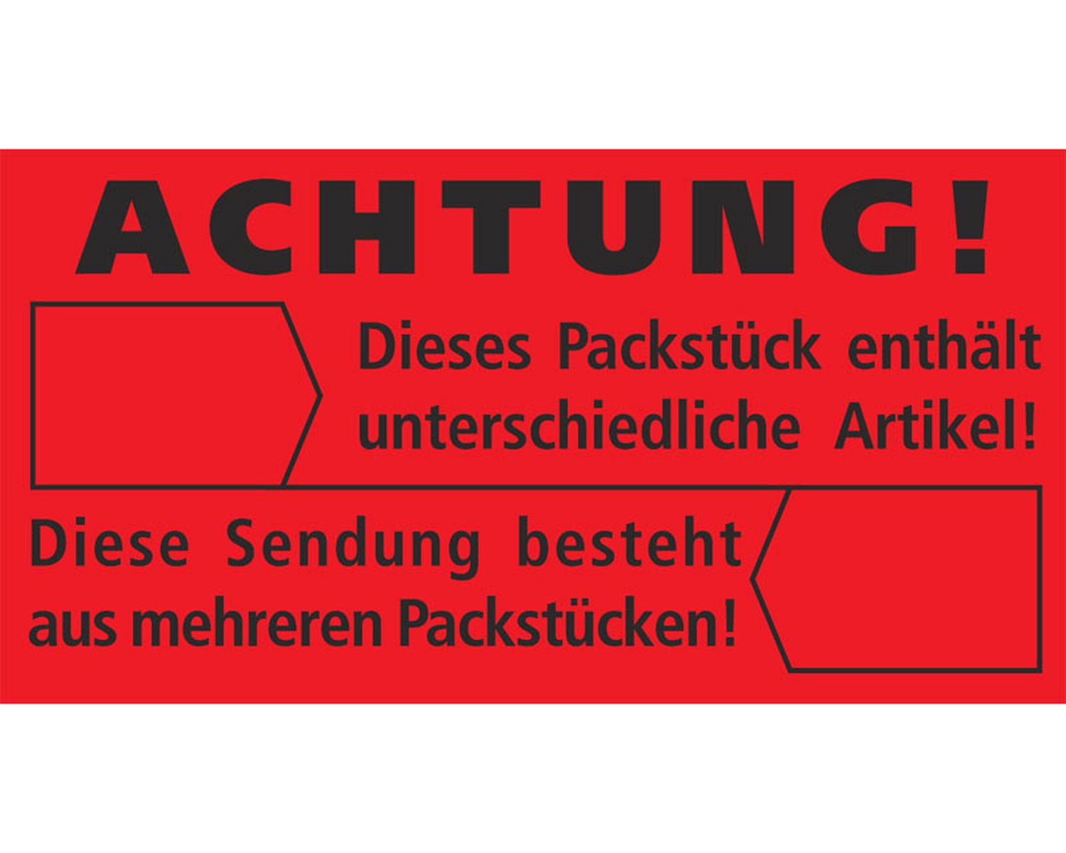 Hinweisetiketten rot ACHTUNG! UNTERSCHIEDLICHE ARTIKEL, 145x76mm, 1000 Stk.