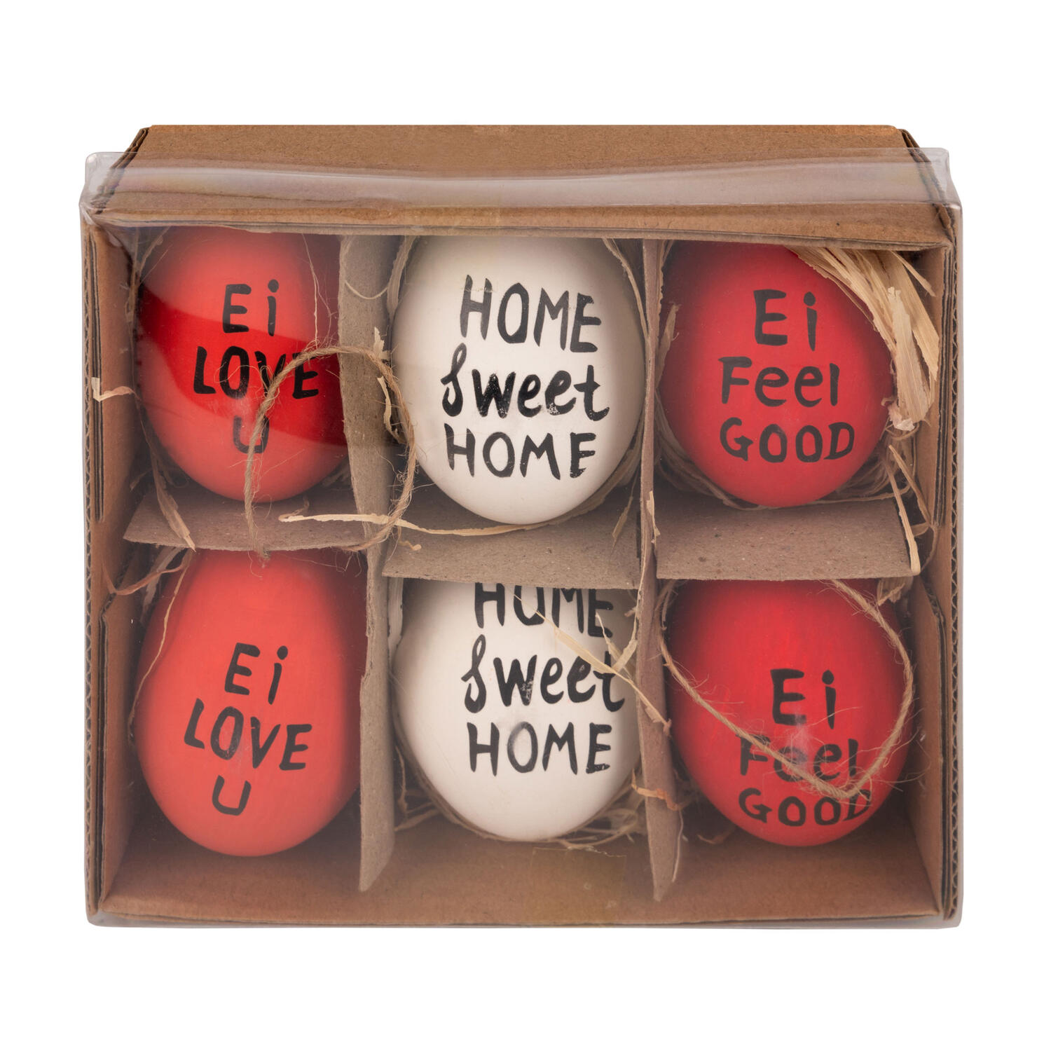 Ostereier Naturecht Statement rot/wei�/rot  6 cm, 6 Stk.